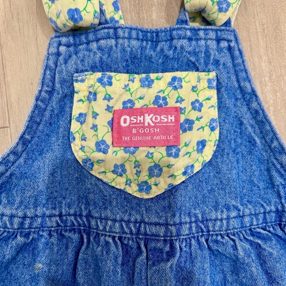 Vintage Oshkosh b’gosh overalls bubble size 3t yellow denim floral bow on back - Picture 2 of 7